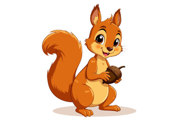 Happy cartoon squirrel holding an acorn with a friendly expression  