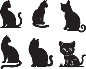 Cat Silhouette Set Animal Vector Art Black Illustration Pet Design Collection Cute Graphic
