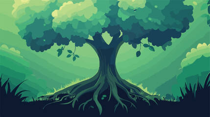 Green Tree and Roots Vector Illustration