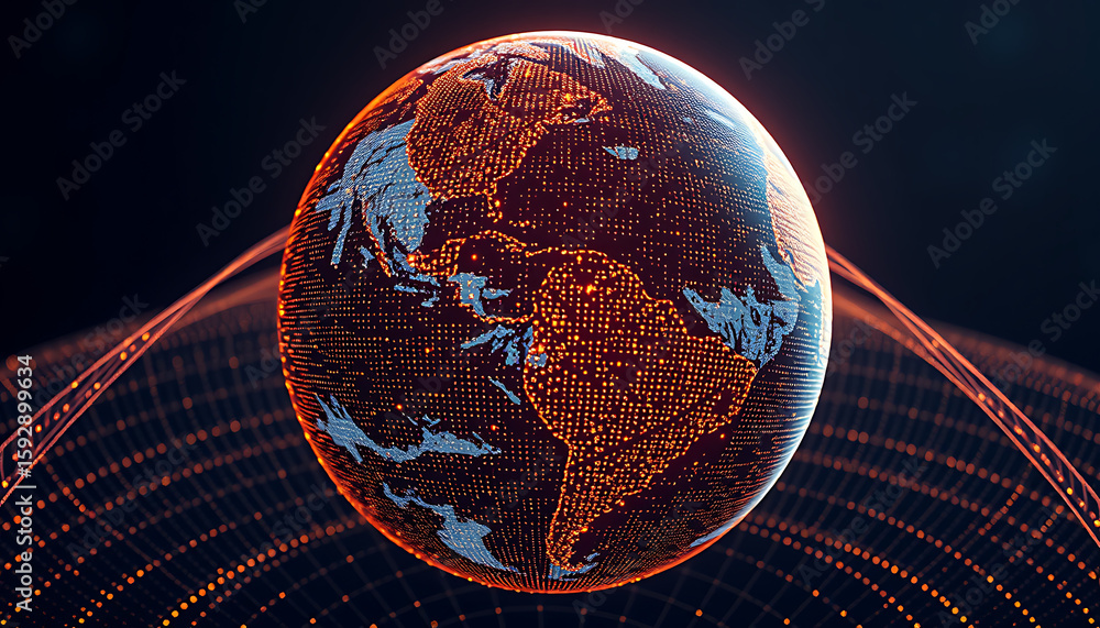 Poster luminous digital globe showcases global connectivity with abstract technology and glowing network pa