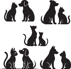 Dog Cat Silhouette Set Animal Vector Art Black Illustration Pet Design Companion Collection