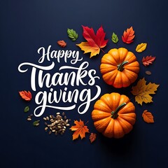 Happy Thanksgiving greeting with pumpkins and leaves