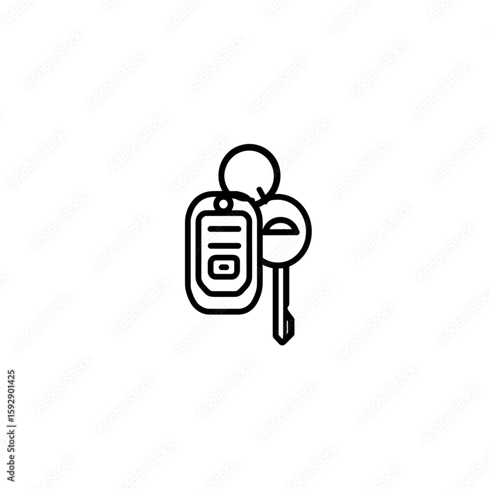 Poster car key unlocks auto security flat design white background line art