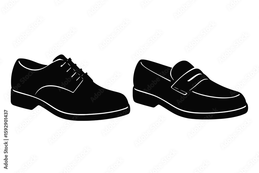 Poster vector graphics depicting a linear pattern of running shoes and glyph icons on a white background, s