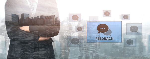 Customer or business team feedback system highlighting comments, opinions, evaluations, reviews,...