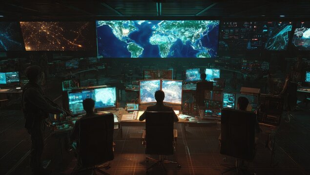 Surveillance room, many monitors