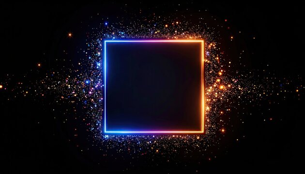 Neon square frame with glittering particles