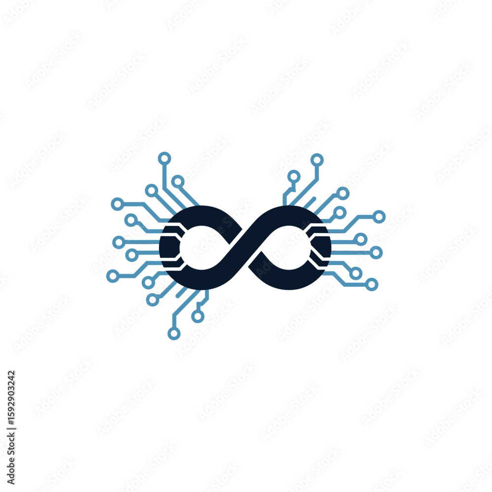 Aufkleber an infinity symbol with a circuit board pattern in blue and black on a white background design eleme