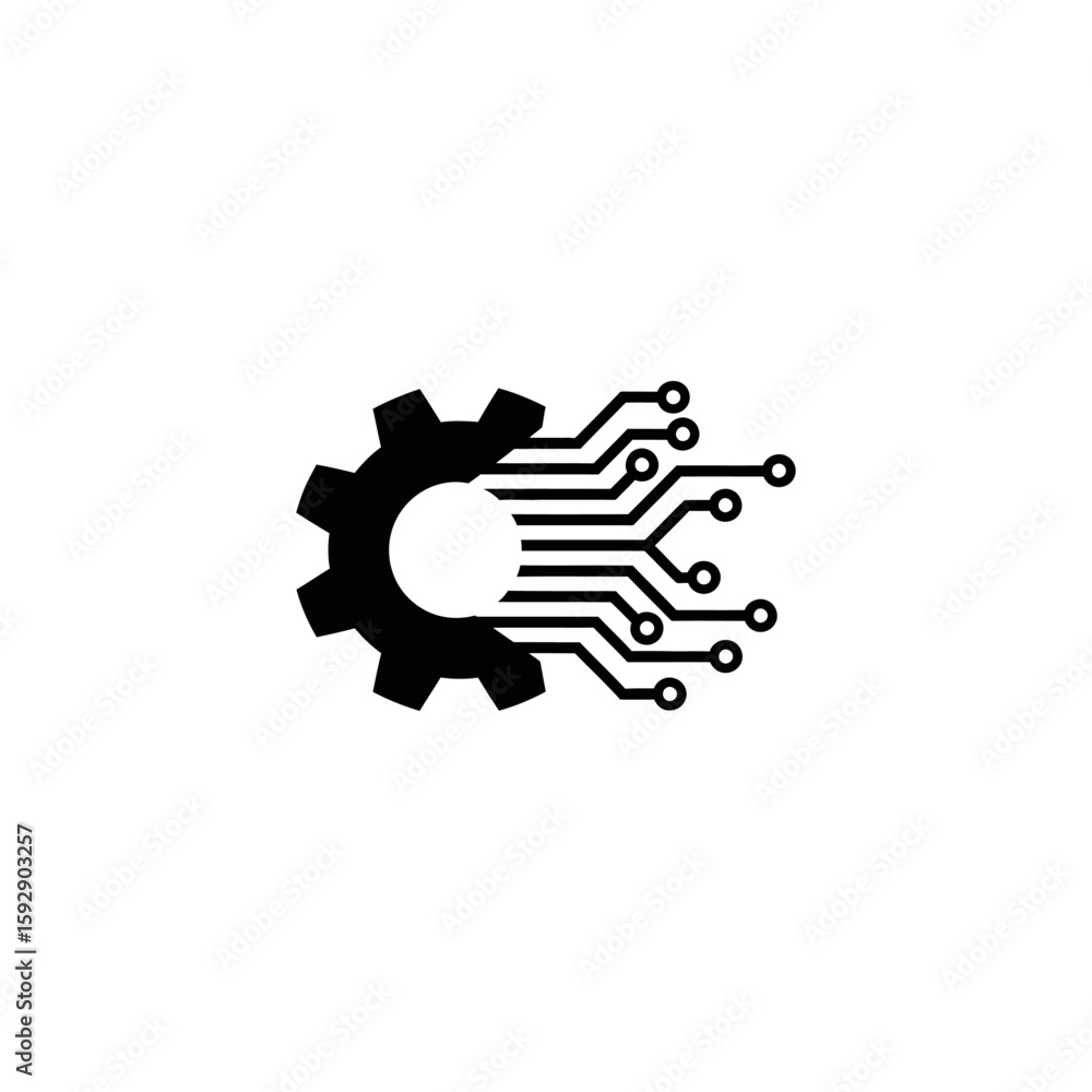 Poster infinity symbol with circuit board pattern on a white background in a minimalist design style