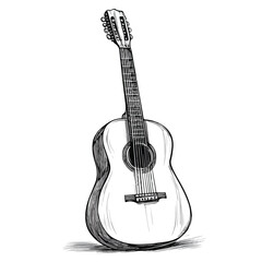 Naklejka premium Guitar Cartoon Vector Illustration Black White