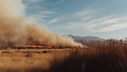 Naklejka premium Wildfire sweeping across a dry field