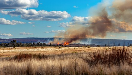 Fototapeta premium Wildfire in a dry landscape
