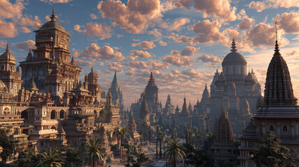 夕焼けに染まる異国の壮麗な都