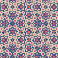Colorful Floral Tile Pattern with Geometric Ornament Design