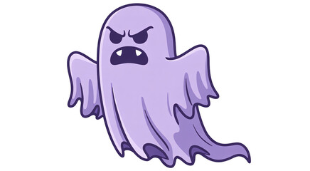 An angry cartoon ghost is isolated on transparent background, ready to haunt and spook with its menacing glare