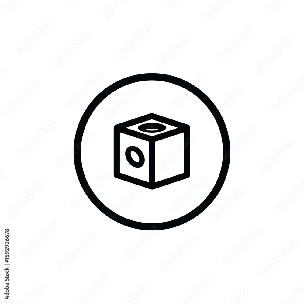 Poster geometric cube symbol displays simplicity inside circular minimalist artwork on plain backdrop