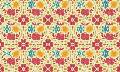 Floral snowflake sun squirrel pattern leaves