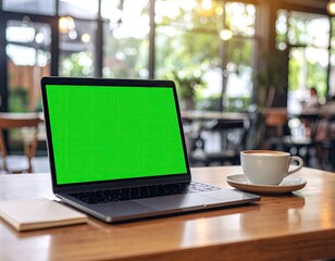 Laptop with coffee in cafe