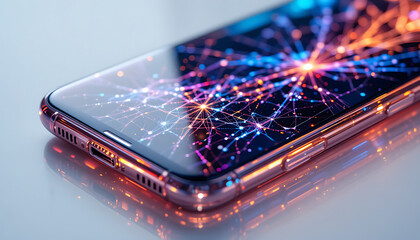 Abstract Energy Burst on Smartphone Screen: Futuristic Technology Concept AI Generated
