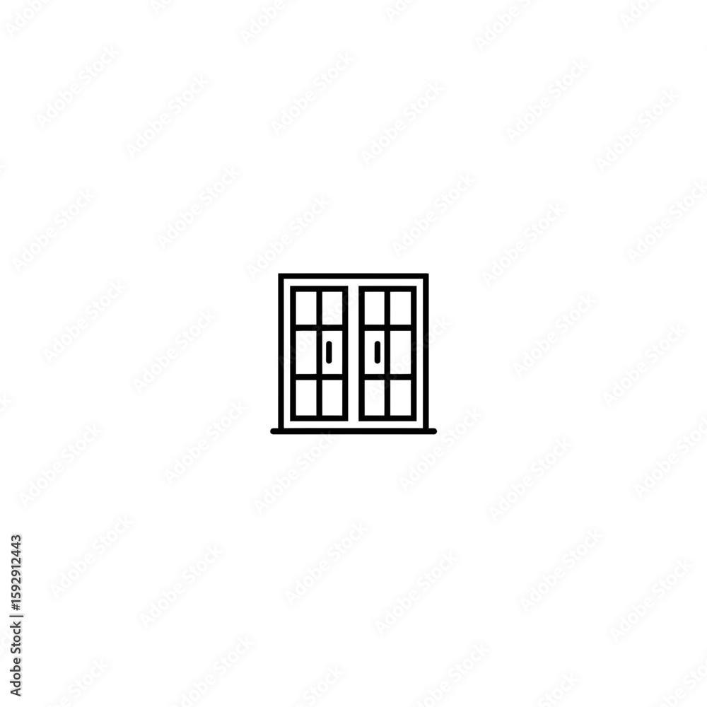 Poster minimalist window displays symmetrical panels inside outline structure on plain backdrop design elem
