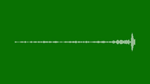 White waveform spectrum animation with seamless 4K loop. Chroma key green screen visualizer for podcasts, music motion FX, and DJ audio backgrounds.