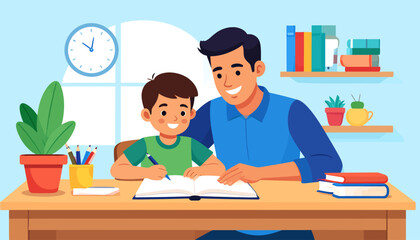 Father and Son Learning Together: A Bonding Moment