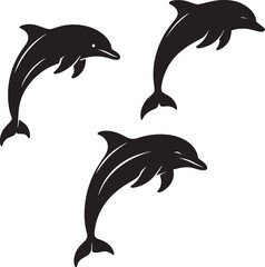 Dolphin Silhouette Trio Jumping Animal Vector Art Black Illustration Ocean Design