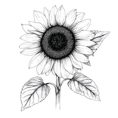 Fototapeta premium Closed Sunflower Sketch on White Background