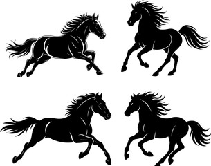  Galloping Horse Silhouettes Vector Illustration &ndash; Running Black Stallion Clipart