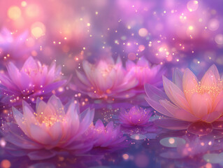 Obraz premium Enchanted Pink Lotus Flowers: Magical Bloom, Serenity, Sparkle