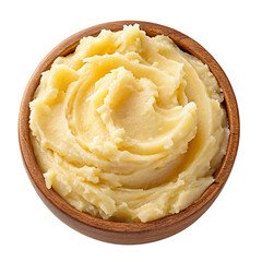 Creamy mashed potatoes in wooden bowl isolated on black background food photography kitchen cooking