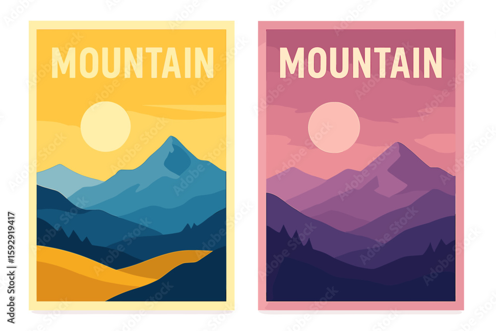 Aufkleber vector illustrations of mountain art form the basis of a set that includes typography and poster des