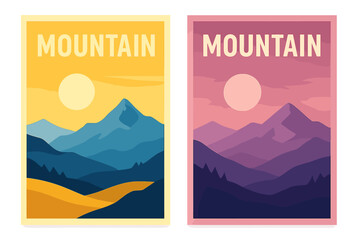 Fototapeta na wymiar Vector illustrations of mountain art form the basis of a set that includes typography and poster design elements