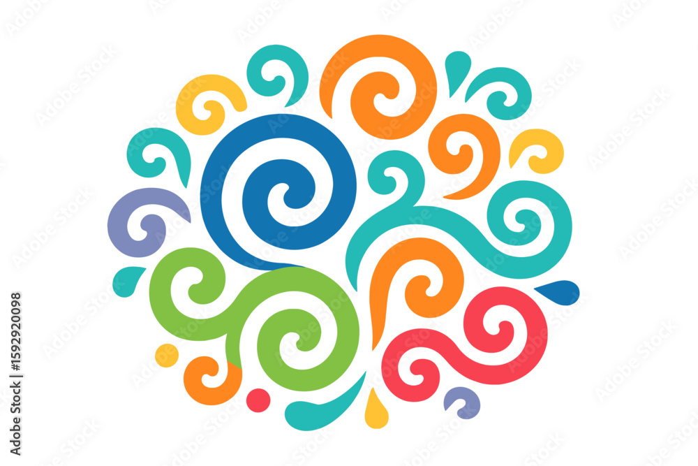 Fototapete Vibrant 3D Rainbow Color Waves and Dynamic Squiggles, Swirls, Spiral Ribbons Form Abstract Wavy Pattern on White Background with Gradient Color Line Shapes and Graphic