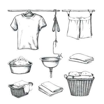 Hand-drawn Laundry Clothes Sketch Set