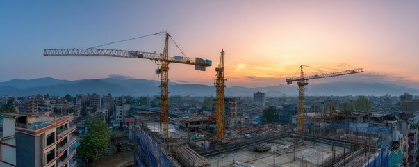 Obraz premium Cityscape Construction Site at Dawn