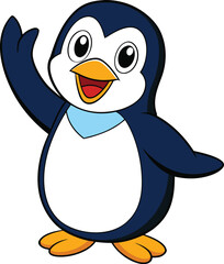 Obraz premium Cute cartoon penguin waving hello with a friendly expression new 2025 trendy