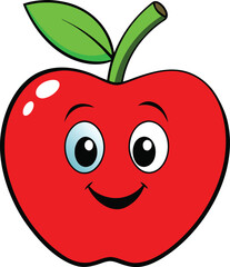 Happy Red Apple Character with Green Leaf and Stem new 2025 trendy