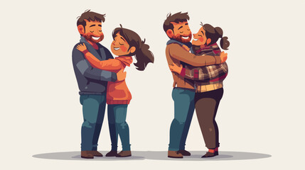 Joyful couple embracing in flat design