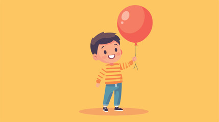 Cheerful boy with balloon flat vector illustration