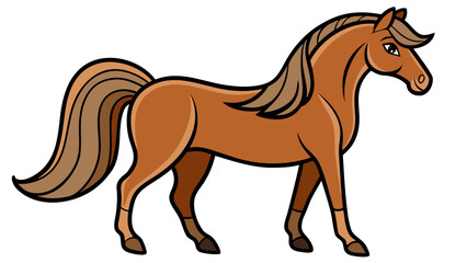Cartoon brown horse vector illustration of a running farm animal or wild pony
