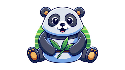 Cute baby panda cartoon character smiling with bamboo