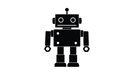 Simple Black Robot Illustration on White Background Retro Style Design