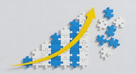 Fototapeta premium Puzzle growth chart with arrow, business success strategy and solution concept idea