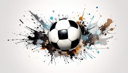 Soccer ball surrounded by colorful paint splatters
