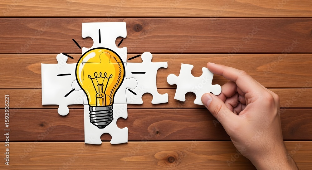 Poster puzzle idea concept lightbulb innovation solution creativity problem solving business