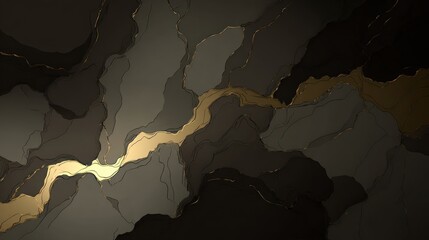 Abstract design with flowing lines of gold and grey tones.