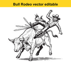Cowboy falls off a bucking bull in a rodeo