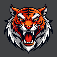Obraz premium Angry Tiger Icon. Aggressive Tiger Face Vector. Fierce Roaring Tiger Head Symbol. Wild Predator Animal Emblem for Sports Team, Mascot Branding, Strength Theme, Jungle Beast, Wildlife Power Icon