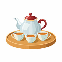 Teapot with cups – Porcelain teapot with matching teacups on a tray.
